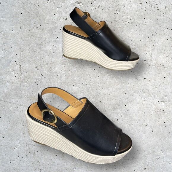Qupid Caleb Wedge Sandal Heels Black Espadrille Womens Size 6 - Picture 1 of 7